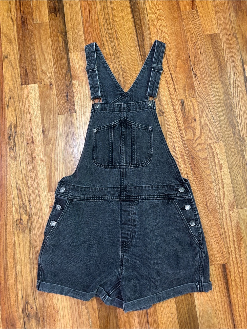 Black Denim Short Overalls